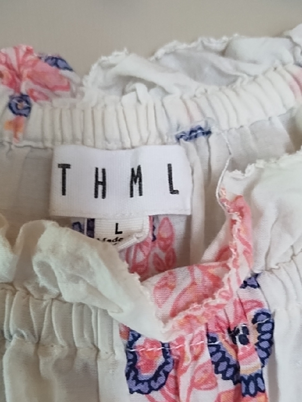 THML White Floral Print Flutter Sleeve Top with Pink and Navy Accents - Picture 4 of 5